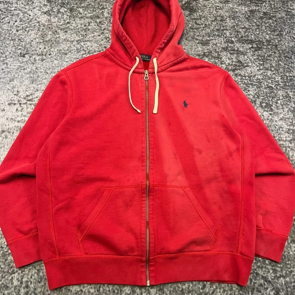 Polo Ralph Lauren‎ Zip Up Hoodie Mens XL Red Thermal Pony Preppy Sweatshirt